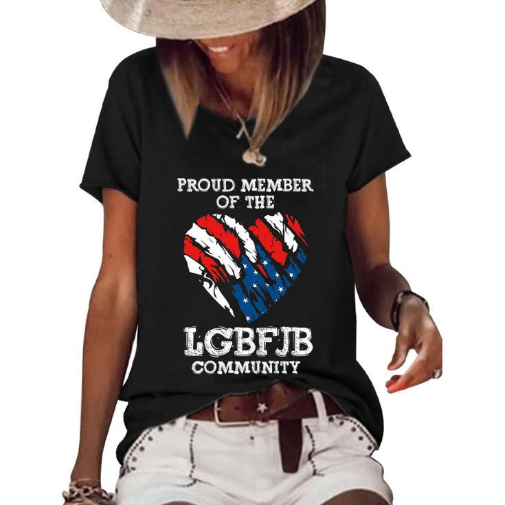 Funny Anti Biden Proud Member Of The Lgbfjb Community Us Flag Women's Short Sleeve Loose T-shirt