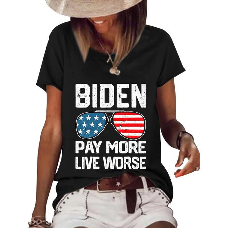 Funny Biden Pay More Live Worse Political Humor Sarcasm Sunglasses Design Women's Short Sleeve Loose T-shirt