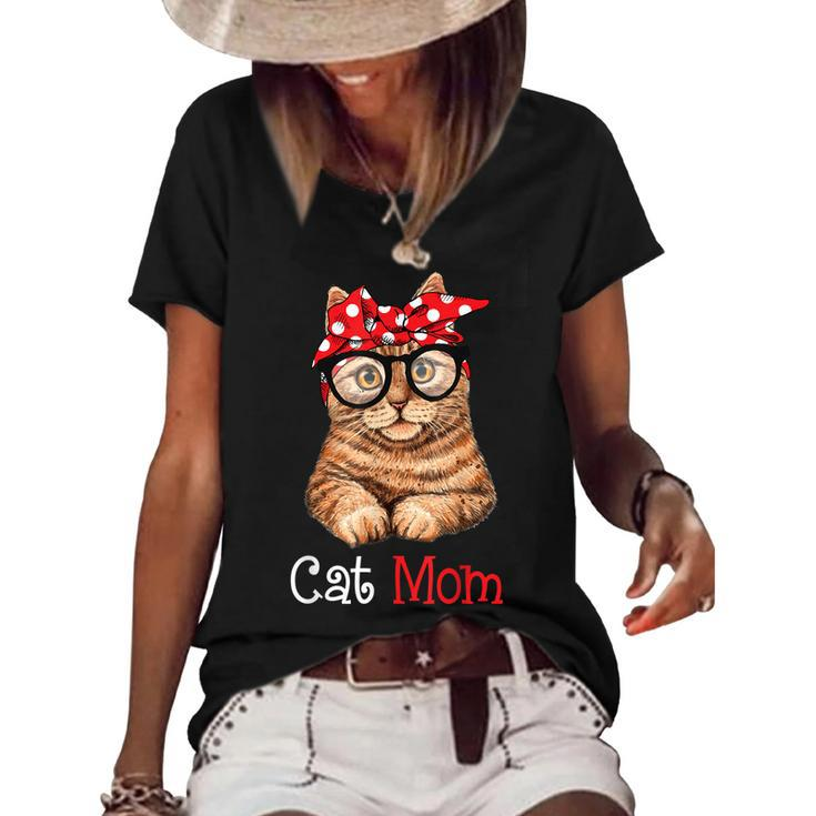 Funny Cat Mom Cat Lovers Mothers Day Mom Women Mothers Gift  Women's Short Sleeve Loose T-shirt