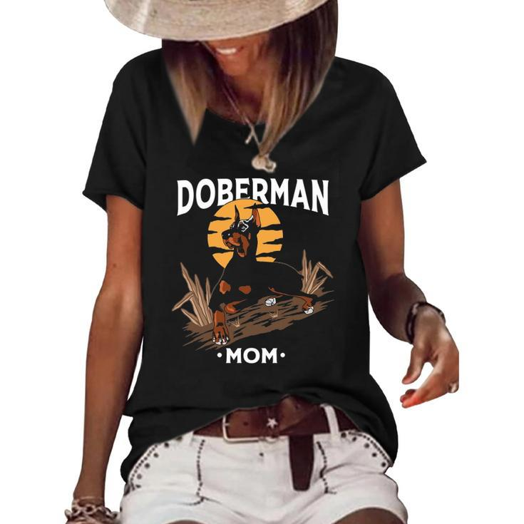 Funny Doberman Mom Art For Women Girl Dog Lover Mother&8217S Day Women's Short Sleeve Loose T-shirt