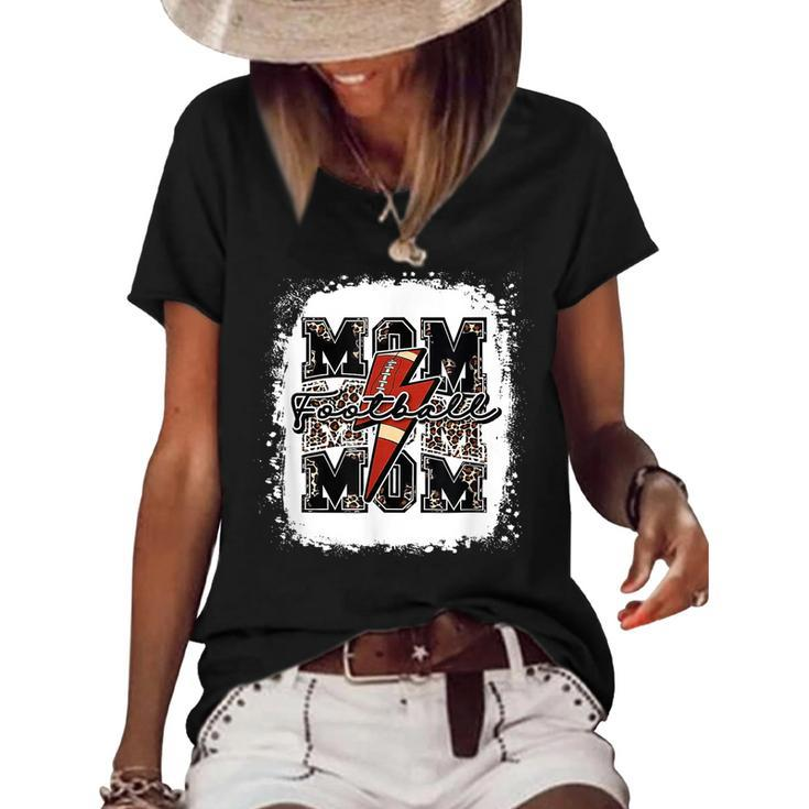 Funny Football Mom Retro Lightning Bolt Leopard Game Day  Women's Short Sleeve Loose T-shirt