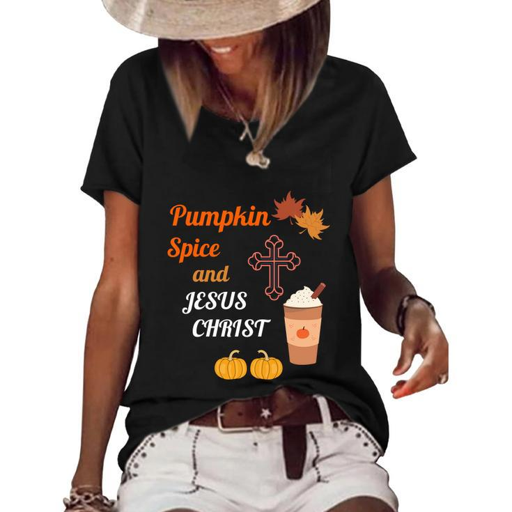 Funny Halloween Cute Pumpkin Spice And Jesus Christ Fall Design  Graphic Design Printed Casual Daily Basic Women's Short Sleeve Loose T-shirt