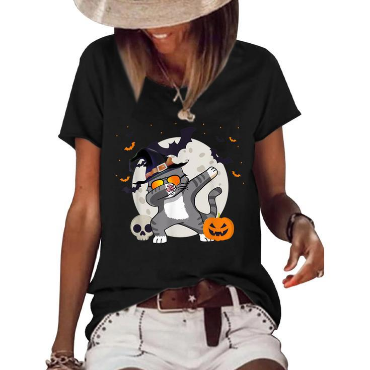 Funny Halloween Dab Cat Mom  Boys Girls Kids Halloween  Women's Short Sleeve Loose T-shirt