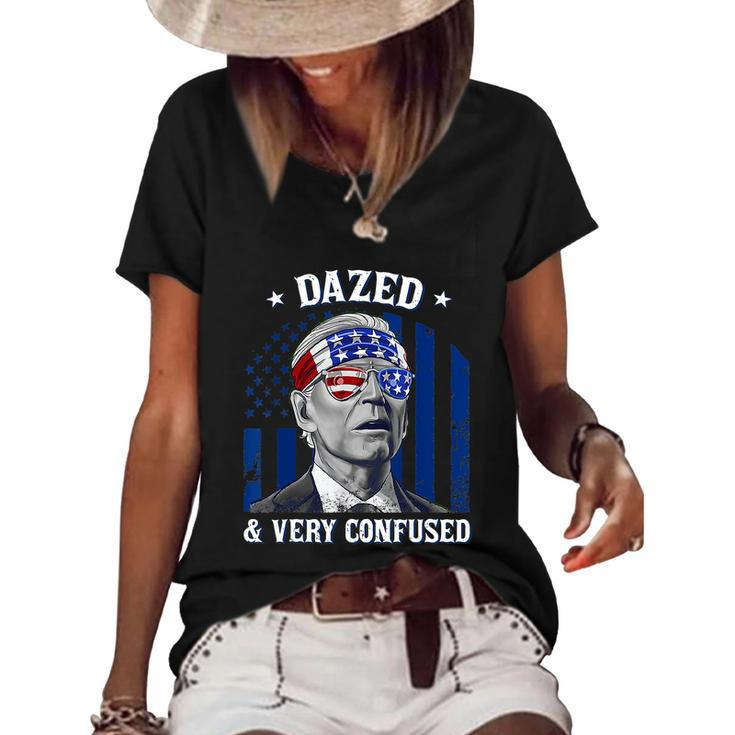 Funny Joe Biden Dazed And Very Confused 4Th Of July 2022 Women's Short Sleeve Loose T-shirt