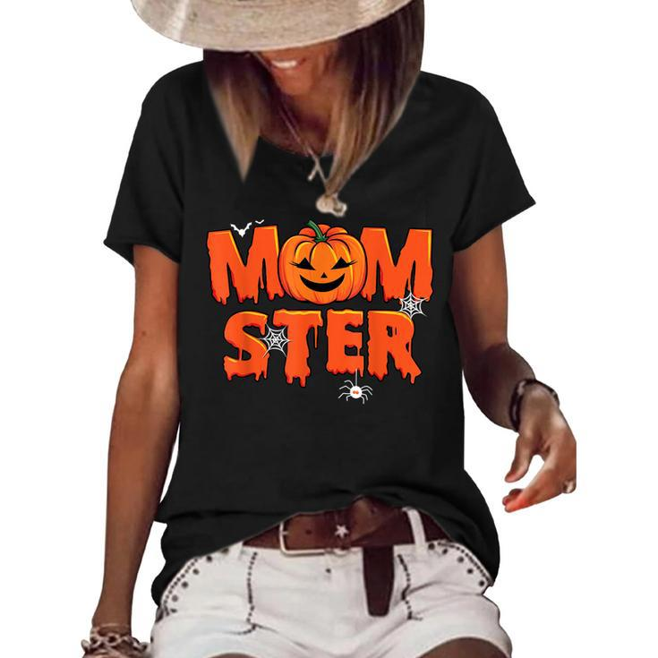 Funny Momster Halloween Mom Pumpkin Costume Family Matching  Women's Short Sleeve Loose T-shirt