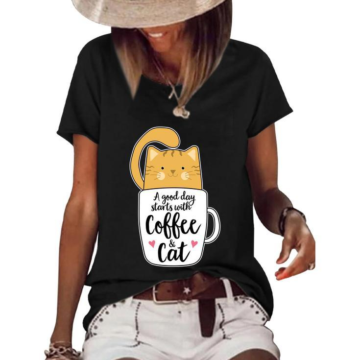Funny Orange Cat Coffee Mug Cat Lover Women's Short Sleeve Loose T-shirt