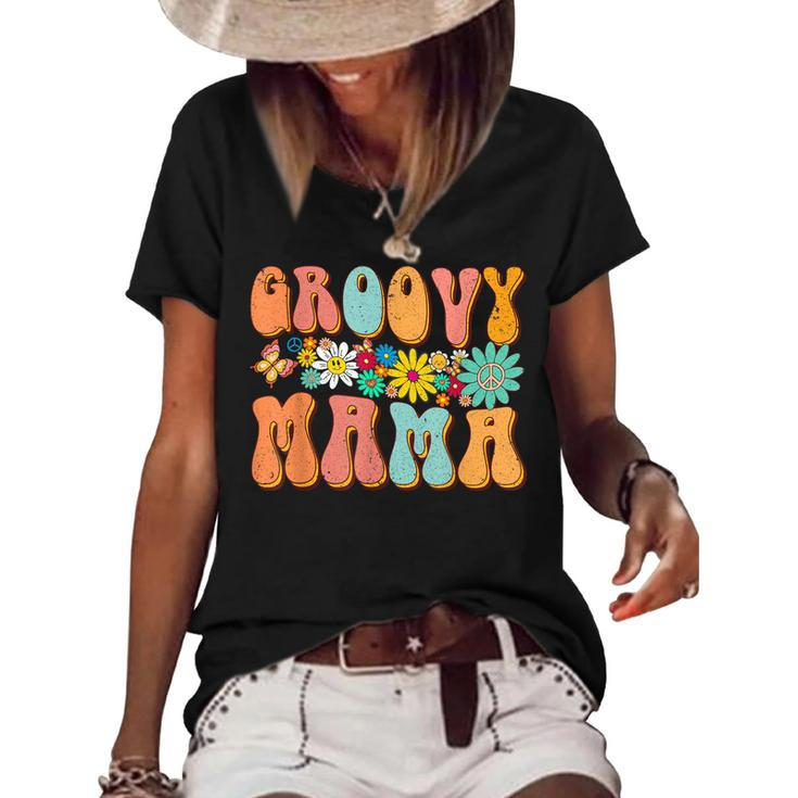 Funny Retro Groovy Birthday Family Matching Cute Groovy Mama  Women's Short Sleeve Loose T-shirt