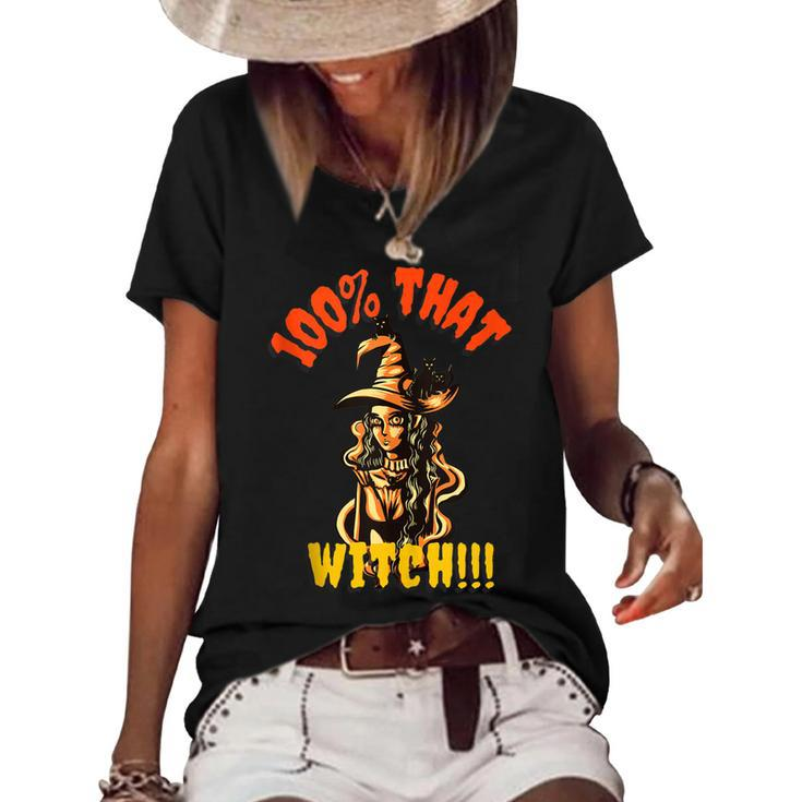 Funny Scary Halloween 100 That Witch Witchy Cat  Women's Short Sleeve Loose T-shirt