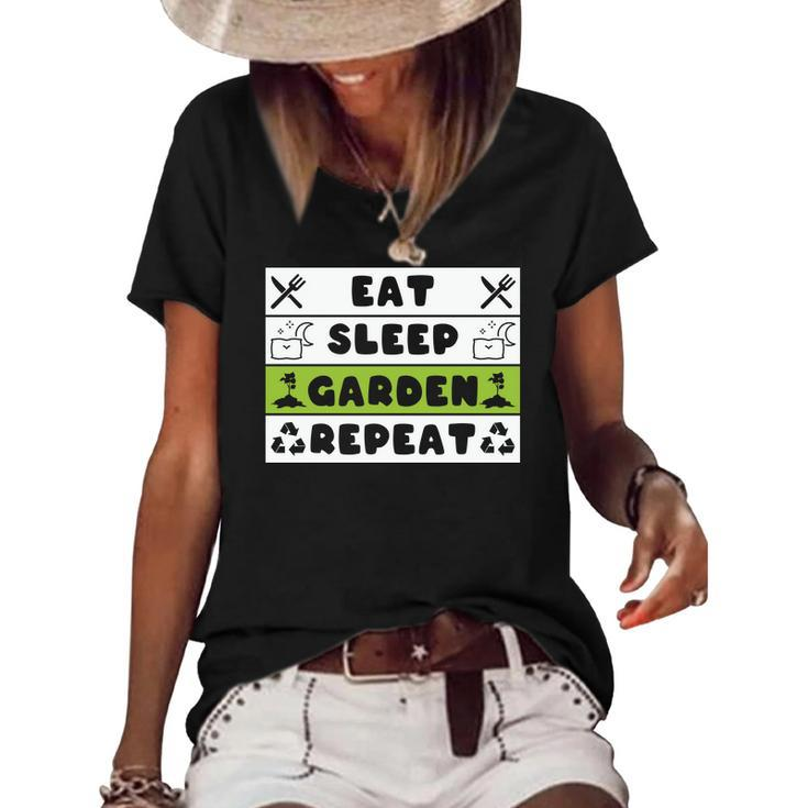 Gardening Eat Sleep Garden Repeat Design Women's Short Sleeve Loose T-shirt