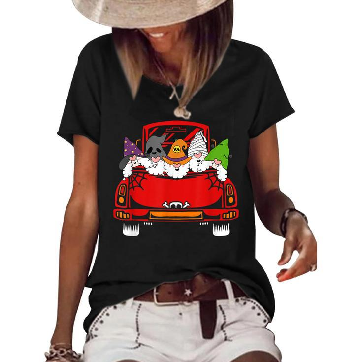 Gnome Riding Car Lazy Halloween Costume Ghost Witch Mummy  Women's Short Sleeve Loose T-shirt