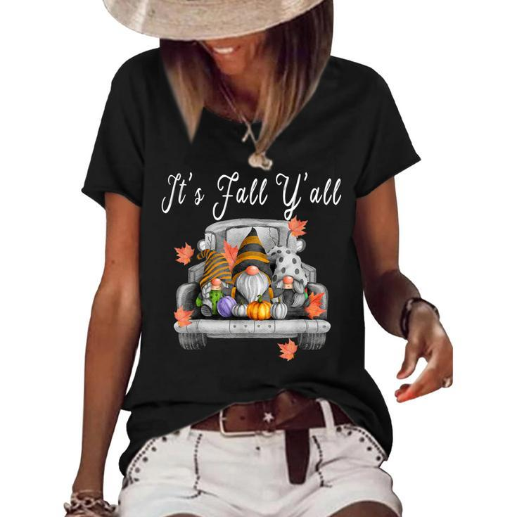 Gnomes Pumpkin Its Fall Yall Truck Halloween Thanksgiving  Women's Short Sleeve Loose T-shirt