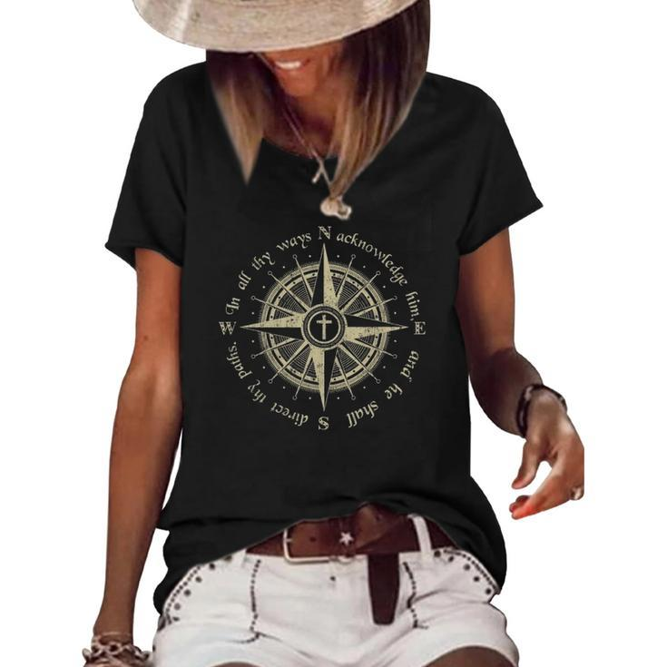 God Will Direct Your Path Compass Religion Christian Women's Short Sleeve Loose T-shirt