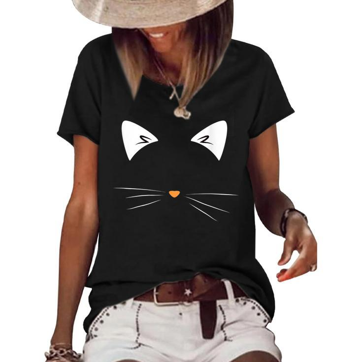 Graphic Cat Black Funny For Women Halloween  Women's Short Sleeve Loose T-shirt