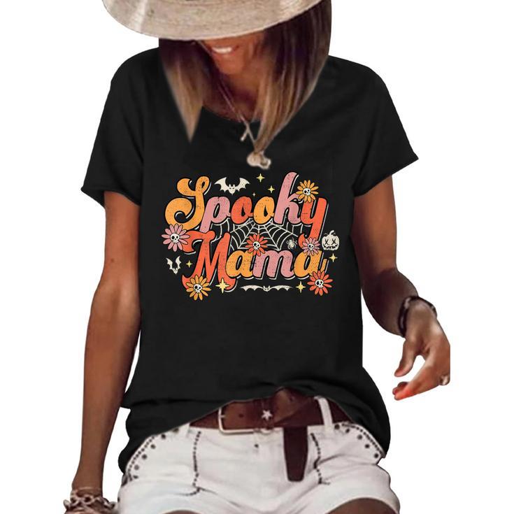 Groovy Spooky Mama Retro Halloween Ghost Witchy Spooky Mom Women's Short Sleeve Loose T-shirt