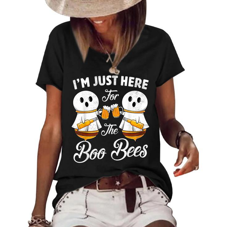Halloween Beer Drinking Im Just Here For The Boos Bees Beer  Women's Short Sleeve Loose T-shirt