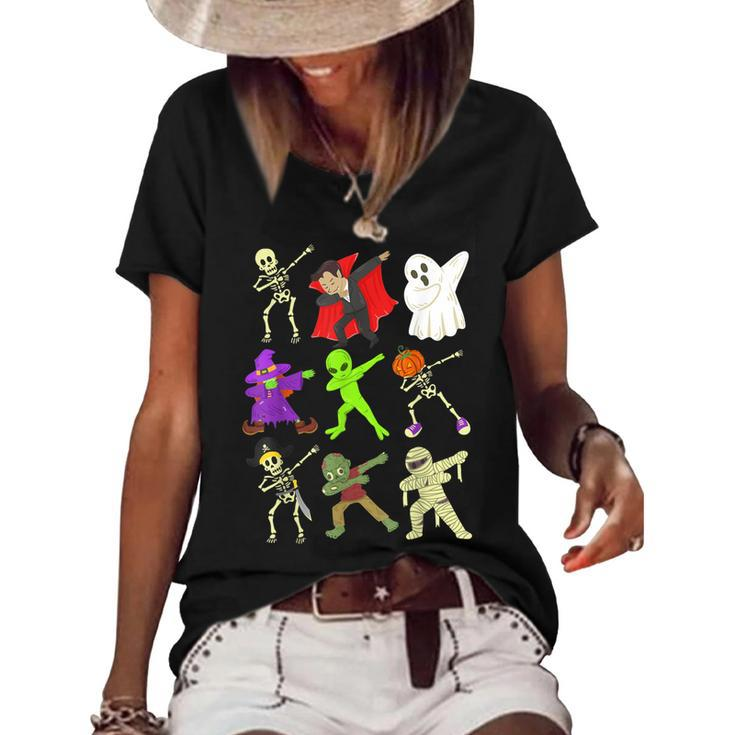 Halloween Dabbing Skeleton Vampire Mummy Zombie Pirate Witch  Women's Short Sleeve Loose T-shirt