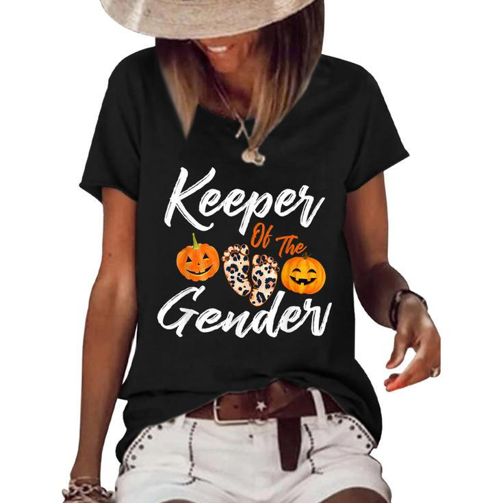 Halloween Keeper Of The Gender Reveal Pumpkin Party Leopard  Women's Short Sleeve Loose T-shirt