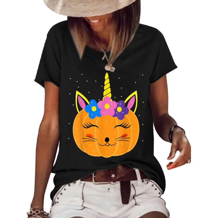 Halloween Leopard Unicorn Pumpkin Cat Funny Girls Kids Women  Women's Short Sleeve Loose T-shirt