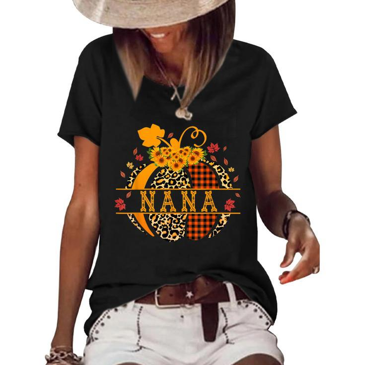 Halloween Nana Leopard Pumpkin Sunflower Grandma Buffalo  Women's Short Sleeve Loose T-shirt