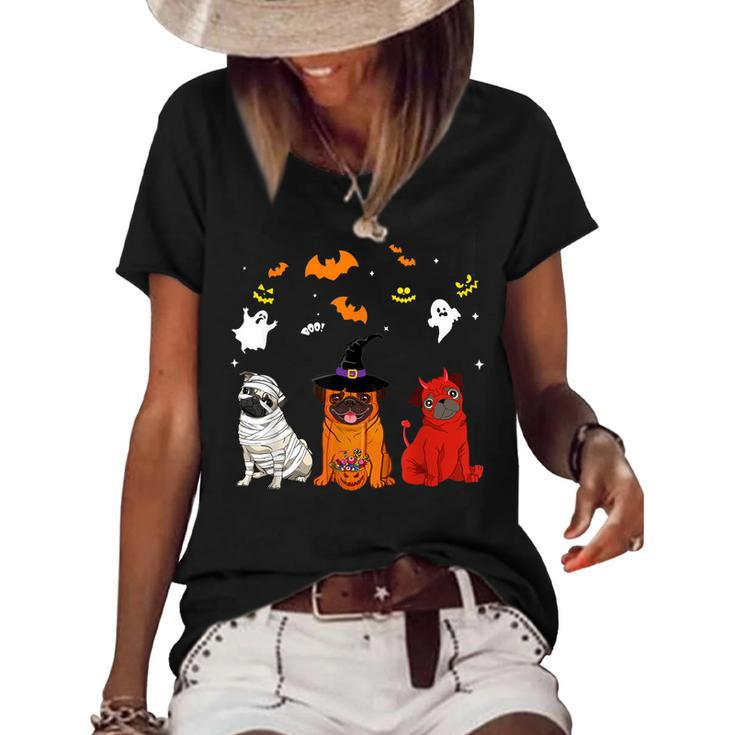 Halloween Pug Dogs Lovers Mummy Witch Demon Costumes  Women's Short Sleeve Loose T-shirt