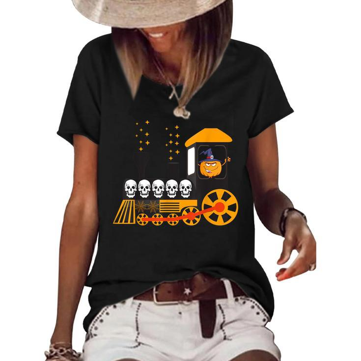 Halloween Pumpkin Witch On Train Toddler Boys Girls Kids  Women's Short Sleeve Loose T-shirt
