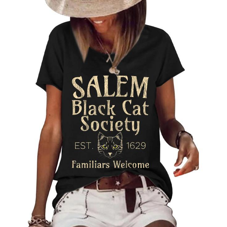 Halloween Salem Black Cat Society Familiars Welcome  Women's Short Sleeve Loose T-shirt