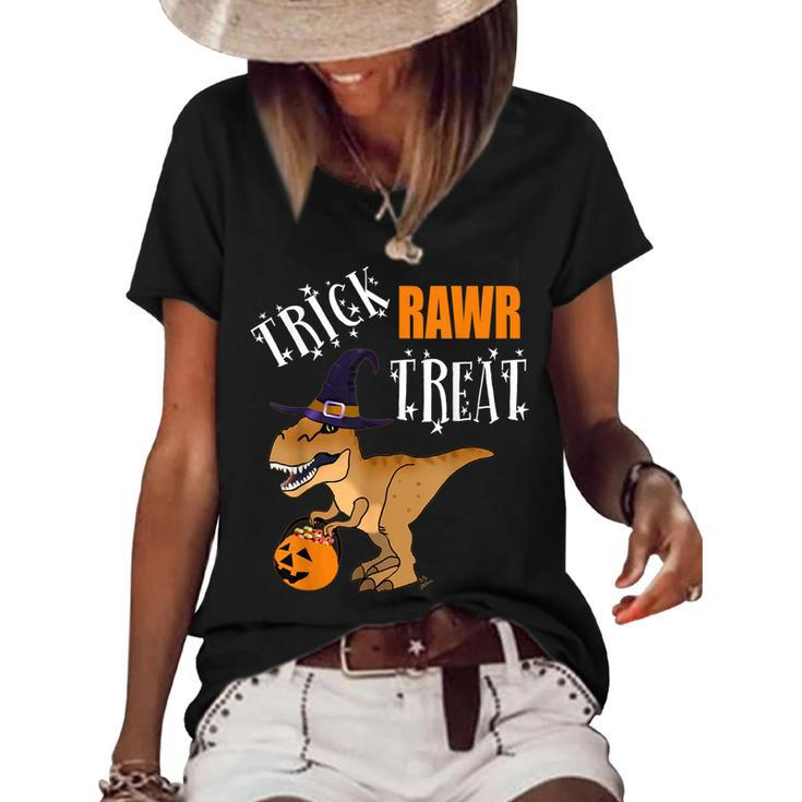 Halloween T Rex - Witch - Trick Or Treat - Trick Rawr Treat  Women's Short Sleeve Loose T-shirt