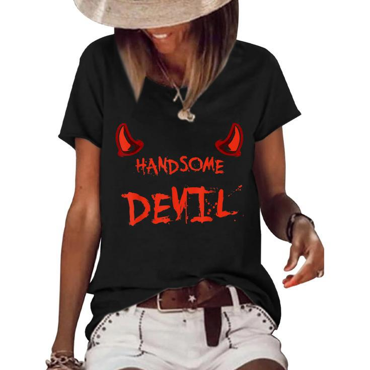 Handsome Devil Blood Horns Halloween Night Party Costume  Women's Short Sleeve Loose T-shirt