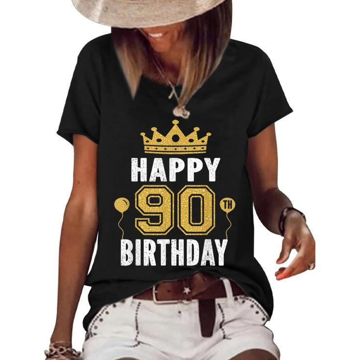 Happy 90Th Birthday Idea For 90 Years Old Man And Woman  Women's Short Sleeve Loose T-shirt