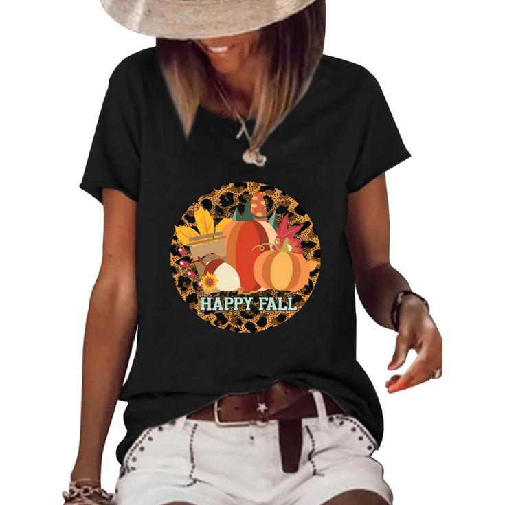 Happy Fall Circle Pumpkins Women's Short Sleeve Loose T-shirt