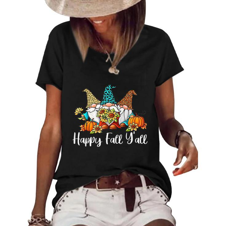 Happy Fall Yall Tshirt Gnome Leopard Pumpkin Autumn Gnomes Graphic Design Printed Casual Daily Basic Women's Short Sleeve Loose T-shirt