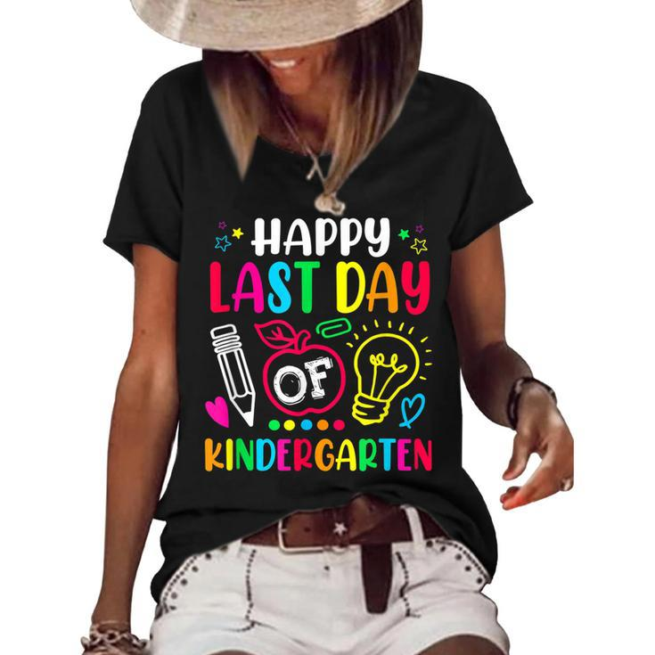 Happy Last Day Of Kindergarten School Funny Teacher Students  Women's Short Sleeve Loose T-shirt