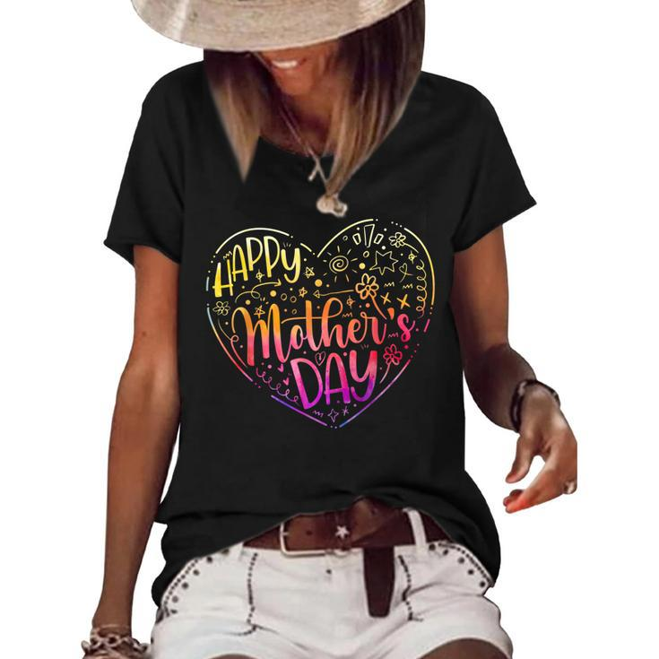 Happy Mothers Day With Tie-Dye Heart Mothers Day  Women's Short Sleeve Loose T-shirt