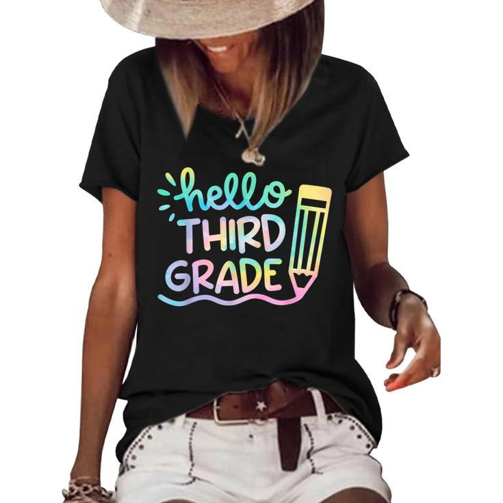 Hello 3Rd Grade Tie Dye Teachers Kids Back To School Funny  Women's Short Sleeve Loose T-shirt