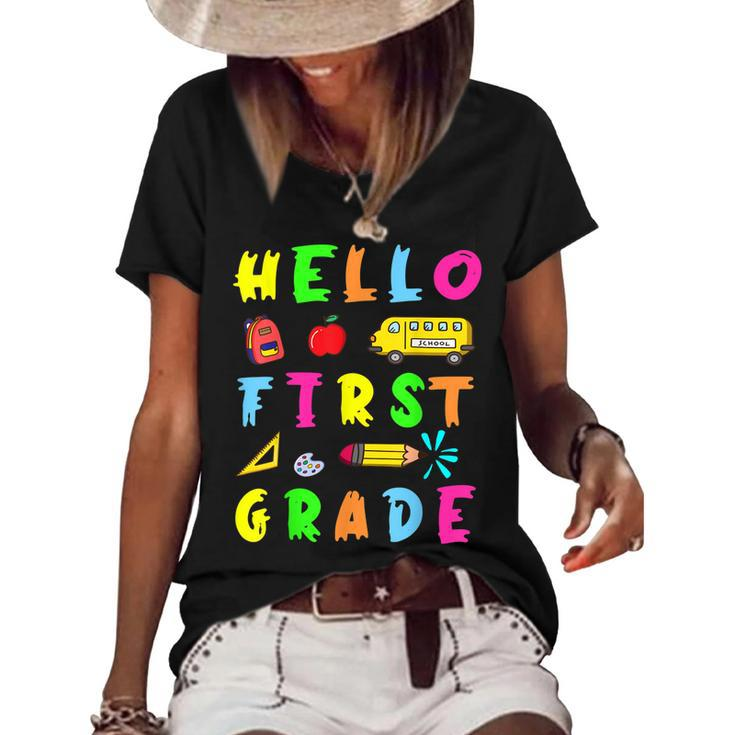 Hello Miss First Grade Back To School Teachers Kida  Women's Short Sleeve Loose T-shirt