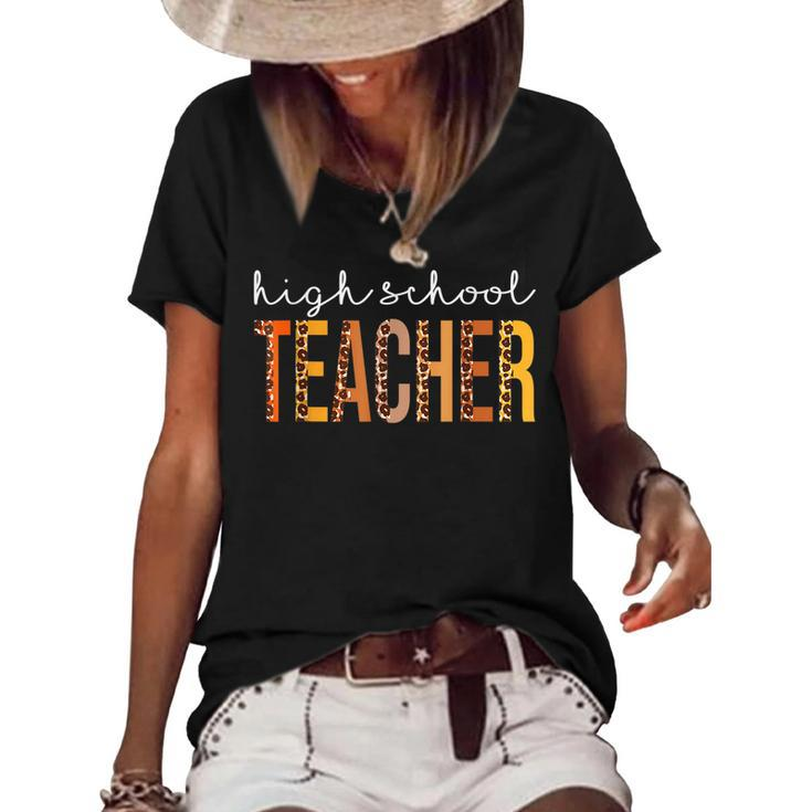 High School Teacher Leopard Fall Autumn Lovers Thanksgiving  Women's Short Sleeve Loose T-shirt