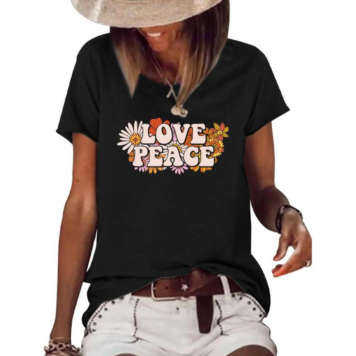 Hippie Flower Colorful Love Peace Design Women's Short Sleeve Loose T-shirt