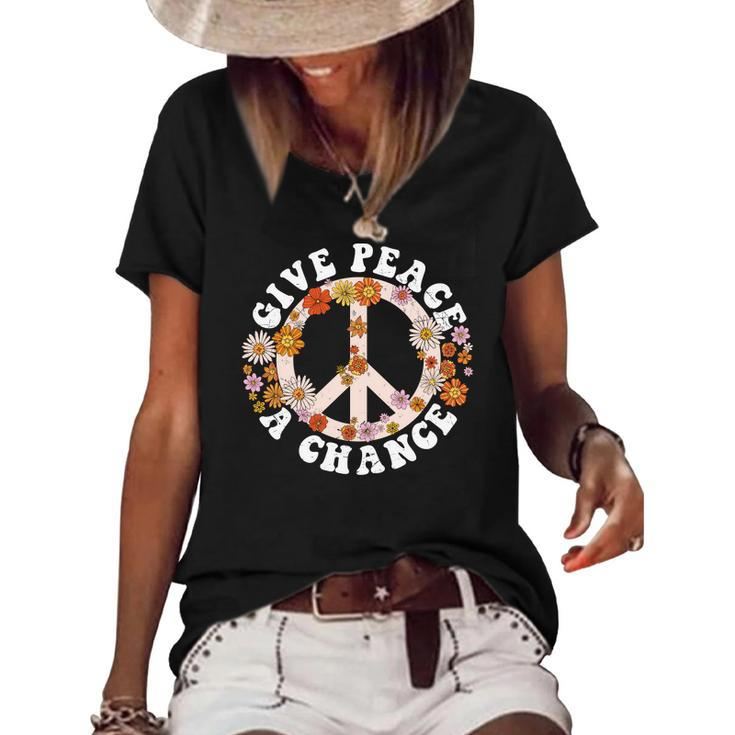 Hippie Give Peace A Chance Peace Symbol Women's Short Sleeve Loose T-shirt