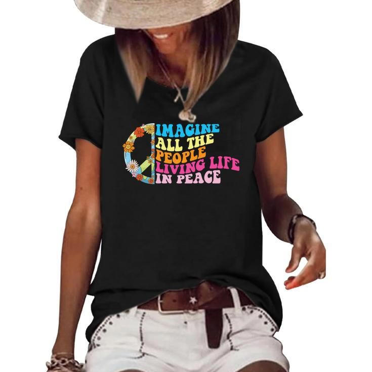 Hippie Imagine All The People Living Life In Peace Women's Short Sleeve Loose T-shirt