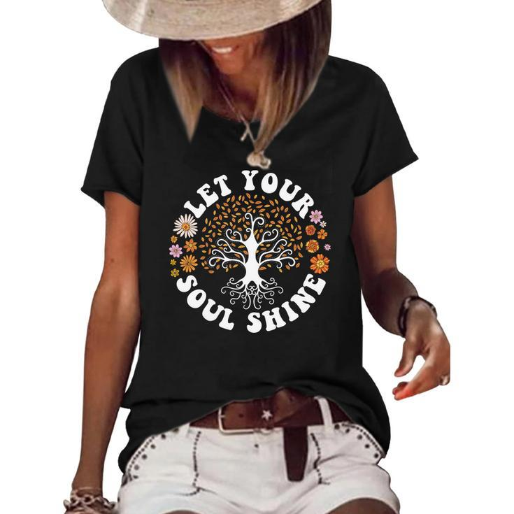 Hippie Let Your Soul Shine Daisy Flower Design Women's Short Sleeve Loose T-shirt