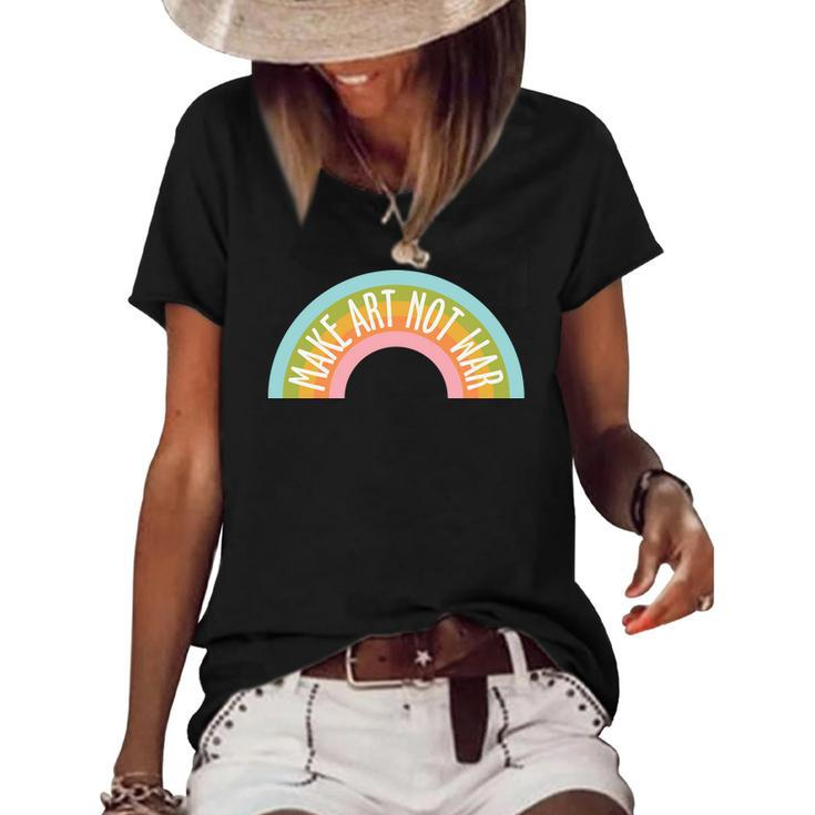 Hippie Rainbow Make Art Not War Custom Women's Short Sleeve Loose T-shirt