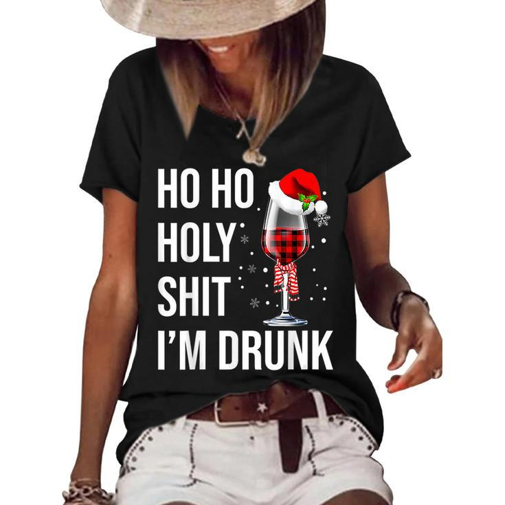 Ho Ho Holy Shit Im Drunk Wine Santa Christmas  Women's Short Sleeve Loose T-shirt