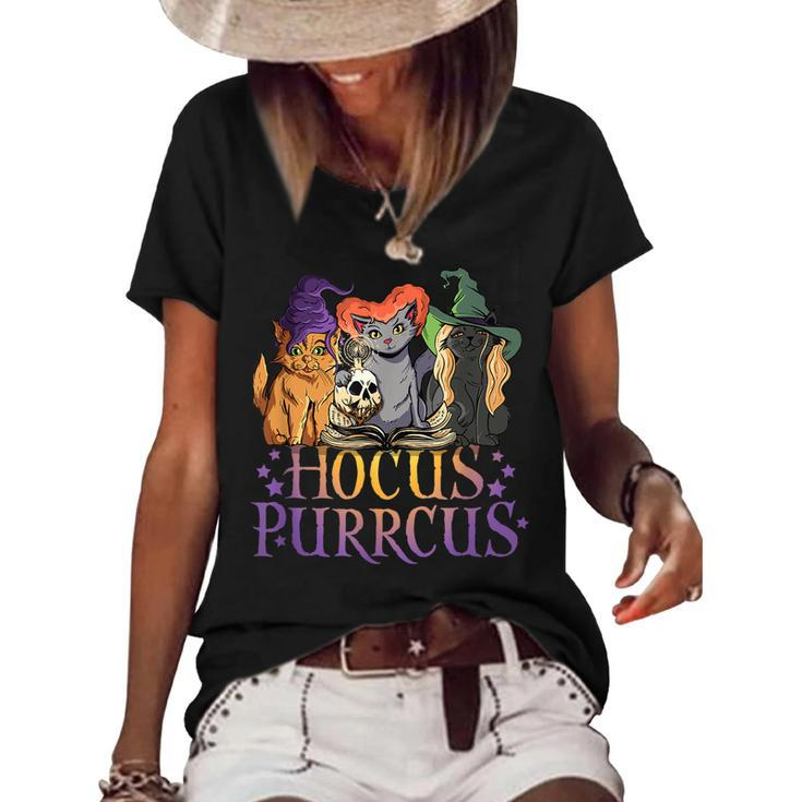 Hocus Purrcus Halloween Witch Cats Funny Parody  Women's Short Sleeve Loose T-shirt