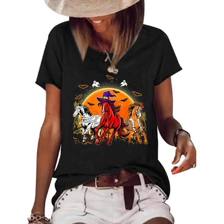 Horse Mummy Witch Pumpkin Halloween Horror For Horse Lovers  Women's Short Sleeve Loose T-shirt