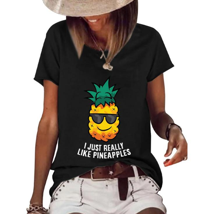I Just Really Like Pineapples Cute Pineapple Summer Cute Gift Graphic Design Printed Casual Daily Basic Women's Short Sleeve Loose T-shirt