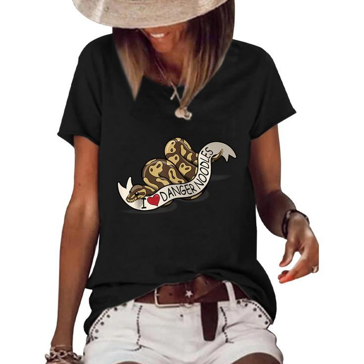 I Love Danger Noodles Ball Python Cute Graphic Design Printed Casual Daily Basic Women's Short Sleeve Loose T-shirt