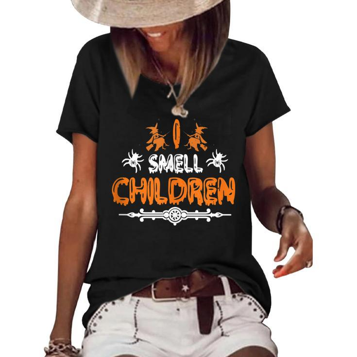 I Smell Children Funny Halloween Witch Scary Hocus Pocus  Women's Short Sleeve Loose T-shirt