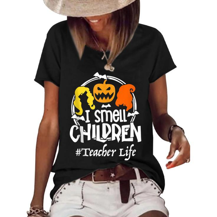 I Smell Children Halloween  Teacher Life Costume Funny  Women's Short Sleeve Loose T-shirt