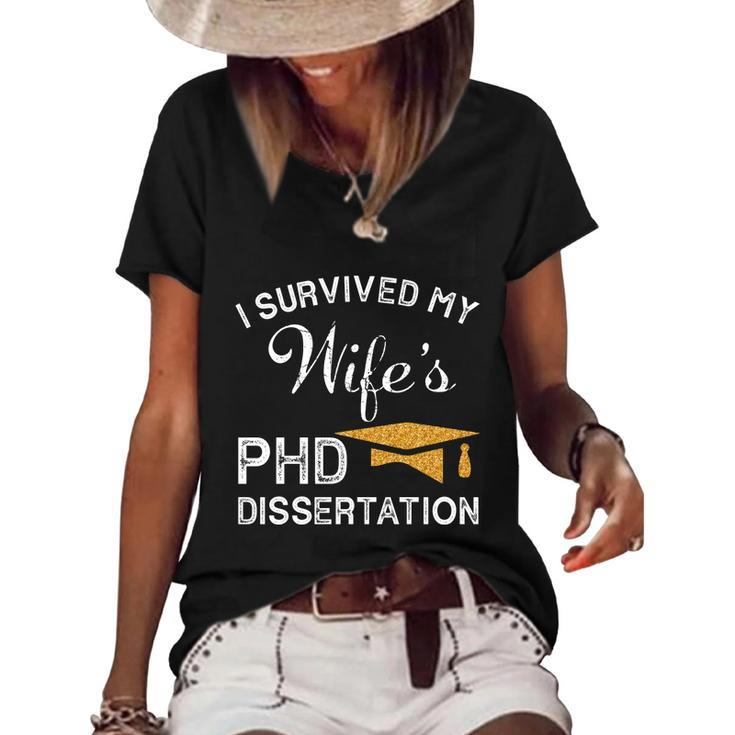 I Survived My Wifes Phd Dissertation For Husband Women's Short Sleeve Loose T-shirt