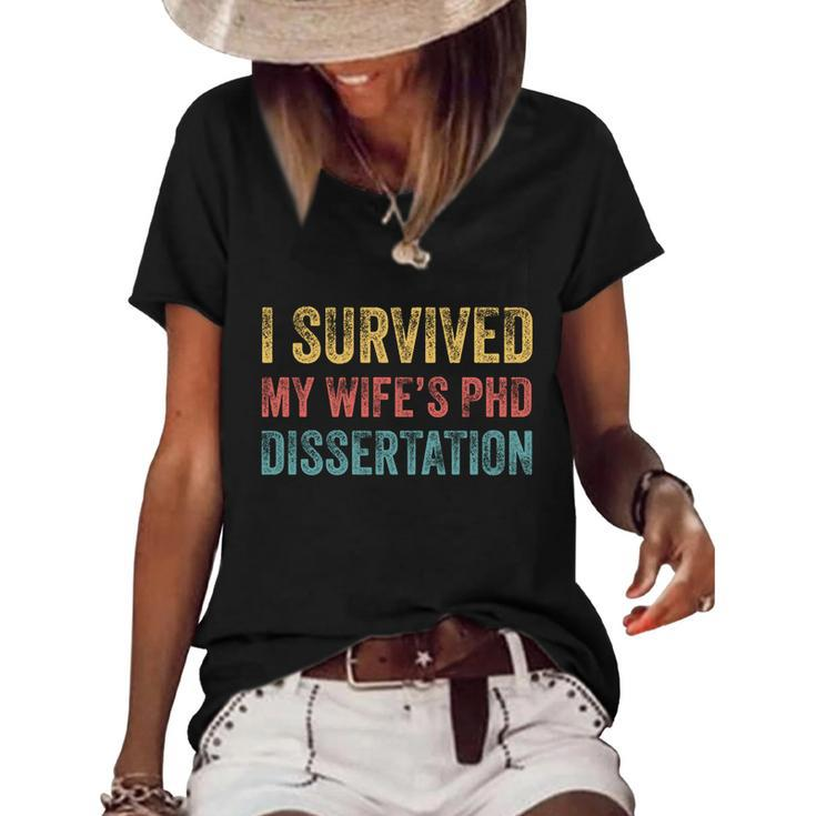 I Survived My Wifes Phd Dissertation For Husband Women's Short Sleeve Loose T-shirt